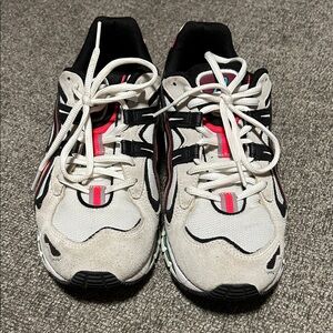 Asics White and Black Sneakers with Pink and Green Accents